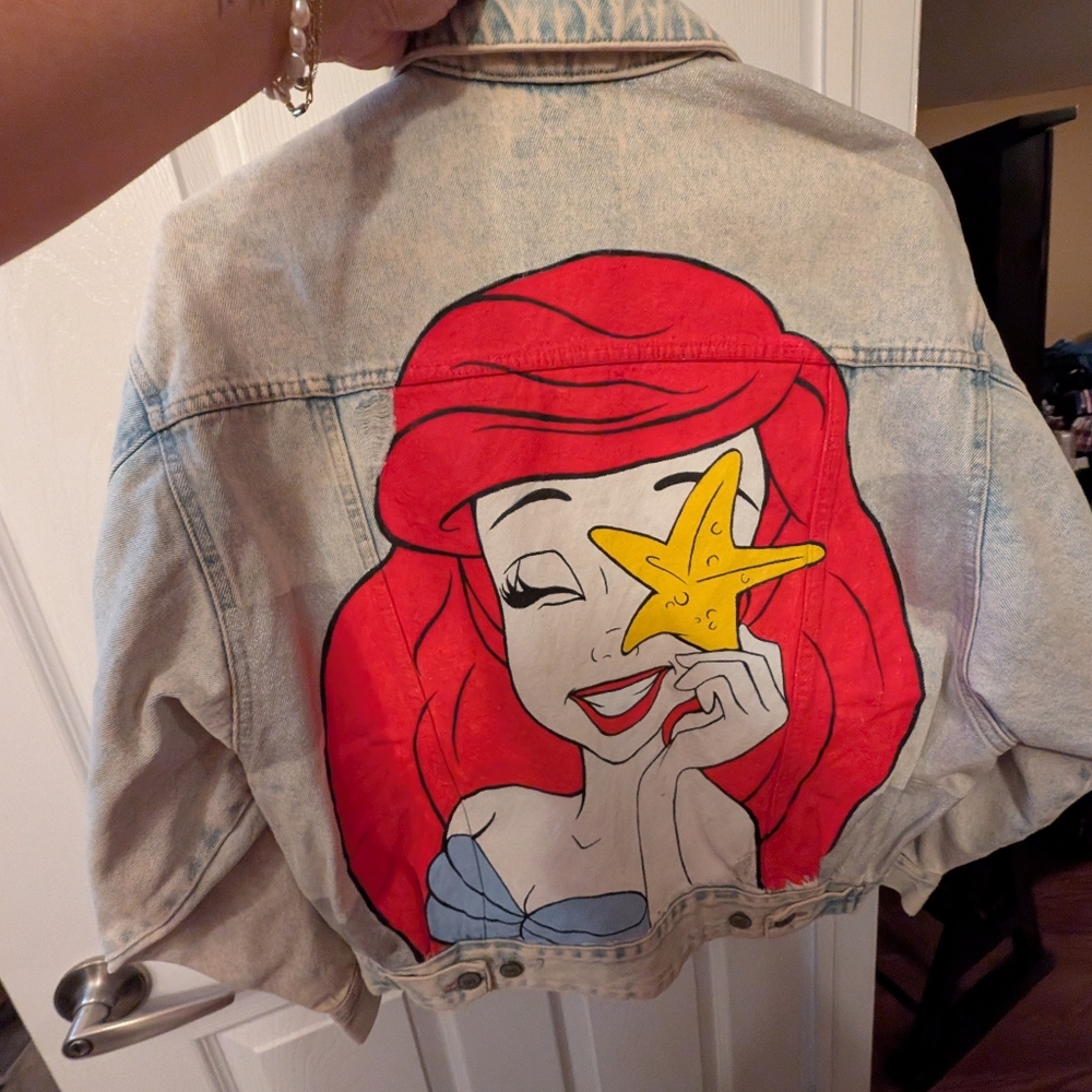Handmade Denim Jacket with Ariel - Picture 3 of 6